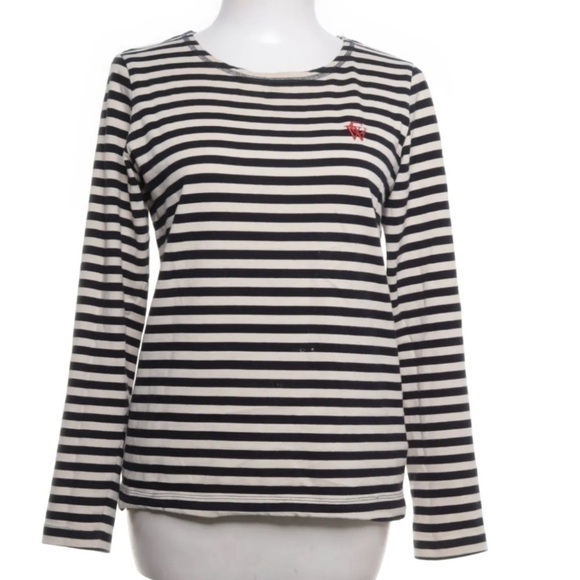Carin Wester Tops - Carin Wester Striped Sweater with boatneck, black and cream striped, size Medium